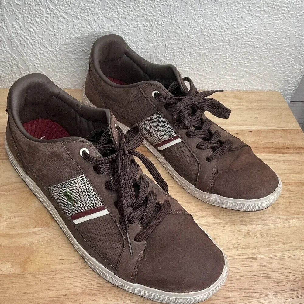 Lacoste Europa NS SPM 21233-0511‎ Brown Lace Up Sneaker Men 13 Indonesia Leather